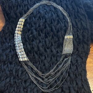 Vintage Fiona Paxton Chain Mail Black and Silver Necklace